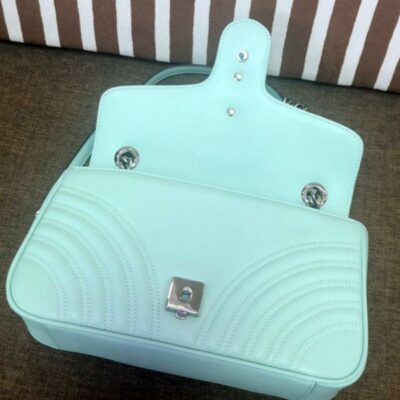 Gucci GG Marmont Small Tiffany Green Quilted Leather Silver GG Logo Buckle Female Flap Chain Shoulder Bag 2022 Price