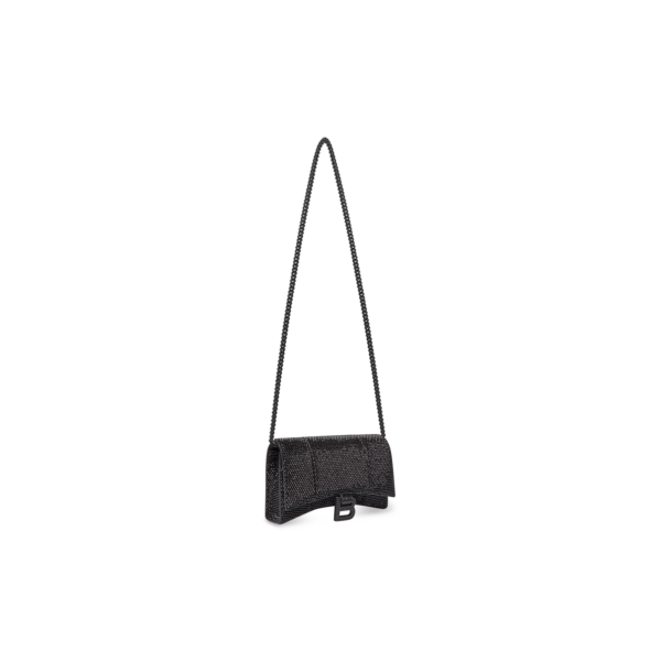 WOMEN'S HOURGLASS WALLET ON CHAIN WITH RHINESTONES IN BLACK