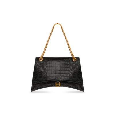 79c52839e77ddd54585b6261b42f3a7d WOMEN'S CRUSH LARGE CHAIN BAG CROCODILE EMBOSSED IN BLACK