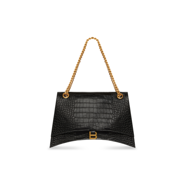 WOMEN'S CRUSH LARGE CHAIN BAG CROCODILE EMBOSSED IN BLACK