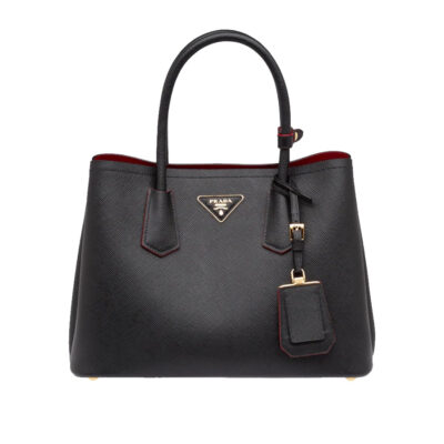 Prada Small Saffiano Leather Double Prada Bag in Black