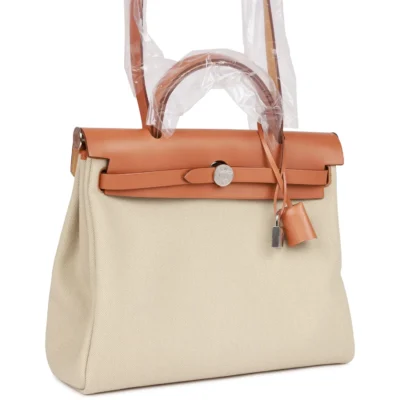 Hermès Herbag Zip PM 31 Beton Toile H Berline Vache Naturel Hunter Palladium Hardware