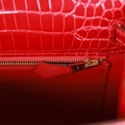 Hermès Kelly Sellier 25 Braise Shiny Porosus Crocodile Gold Hardware