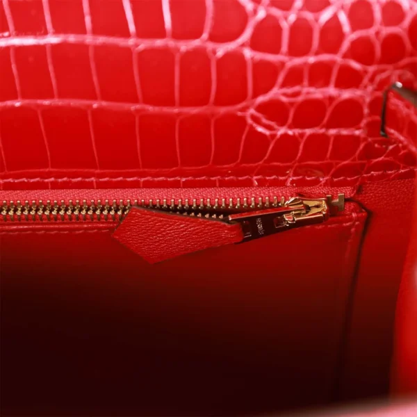 Hermès Kelly Sellier 25 Braise Shiny Porosus Crocodile Gold Hardware