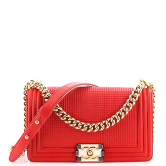 Chanel Boy Flap Bag Cube Embossed Lambskin Old Medium