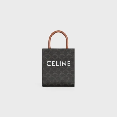 MINI VERTICAL CABAS IN TRIOMPHE CANVAS AND CALFSKIN WITH CELINE PRINT TAN