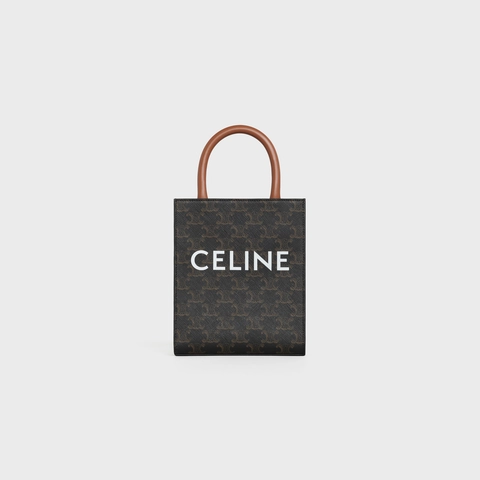 MINI VERTICAL CABAS IN TRIOMPHE CANVAS AND CALFSKIN WITH CELINE PRINT TAN
