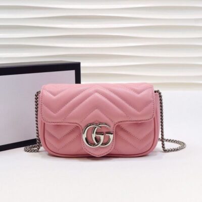 7d4079d537c3520e56157c134b108eba Gucci GG Marmont Waved Design Silver GG Buckle Women Latest Pink Quilted Super Mini Flap Handbag For Sale