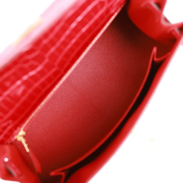 Hermès Kelly Sellier 25 Braise Shiny Porosus Crocodile Gold Hardware
