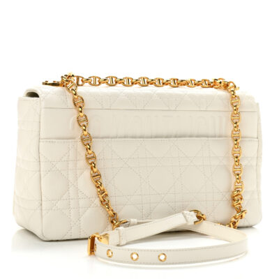 CHRISTIAN DIOR Lambskin Cannage Large Caro Bag Ivory