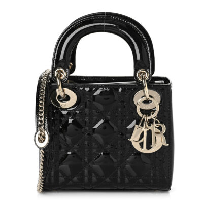 7e69fd73de2bd7bcd67ef9a41f1535a2 CHRISTIAN DIOR Patent Cannage Mini Lady Dior Black