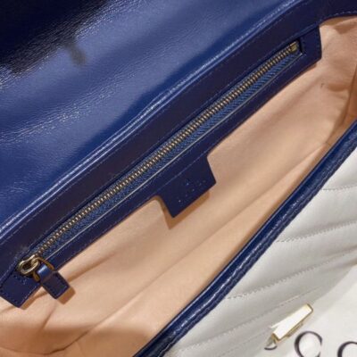 Gucci GG Marmont White Striped Quilted Leather Navy Trimming Brass Buckle & Shoulder Strap Women Cheapest Small Flap Crossbody Bag
