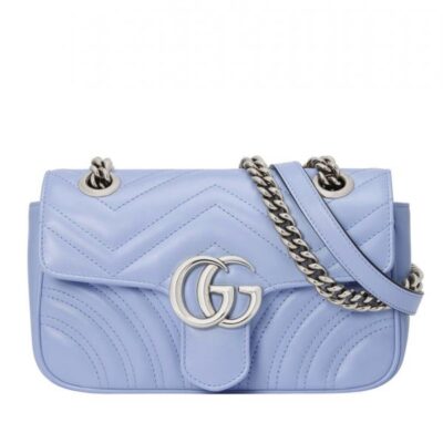 Gucci Mini GG Marmont Silver GG Signature & Shoulder Strap Violet Matelasse Chevron Leather Flap Crossbody For Ladies Online