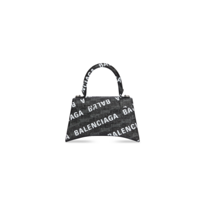 WOMEN'S HOURGLASS SMALL HANDBAG BB MONOGRAM COATED CANVAS AND ALLOVER LOGO IN BLACK