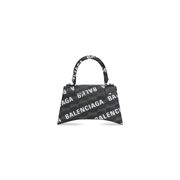 WOMEN'S HOURGLASS SMALL HANDBAG BB MONOGRAM COATED CANVAS AND ALLOVER LOGO IN BLACK