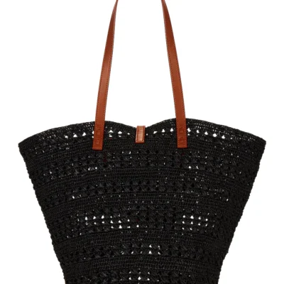 YSL Panier Medium Bag in Crochet Raffia and Smooth Leather