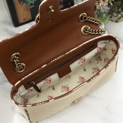 8032f8fca6868a8636b8689eaf3a48c6 حقيبة كتف نسائية غوتشي GG Marmont Raffia Snakeskin Trimming Brass شعار Spring إغلاق حلقة كتف بحزام باللون البيج