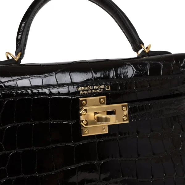 Hermès Kelly Sellier 20 Black Shiny Alligator Gold Hardware