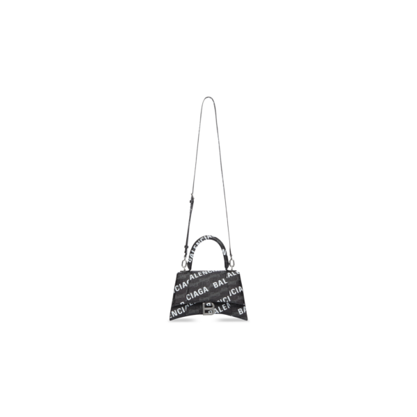 WOMEN'S HOURGLASS SMALL HANDBAG BB MONOGRAM COATED CANVAS AND ALLOVER LOGO IN BLACK