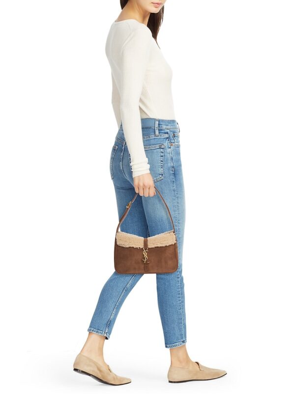 YSL Le 5 a 7 Hobo Bag in Suede and Shearling
