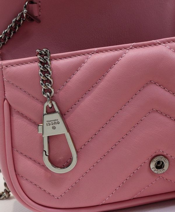 819d90910d4e2b40db654726c8460797 Gucci GG Marmont Waved Design Silver GG Buckle Women Latest Pink Quilted Super Mini Flap Handbag For Sale