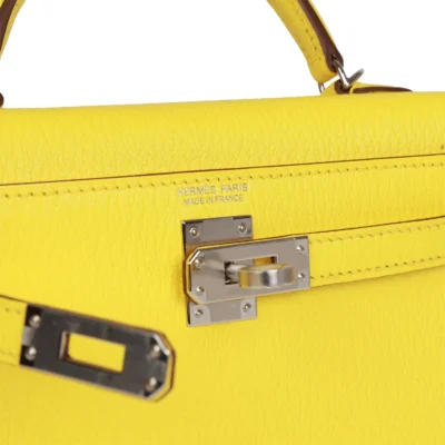 حقيبة هيرميس Kelly Sellier 20 Jaune Citron Chèvre مع إكسسوارات معدنية من البلاديوم