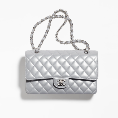 CLASSIC HANDBAG Pearly Lambskin & Silver-Tone Metal