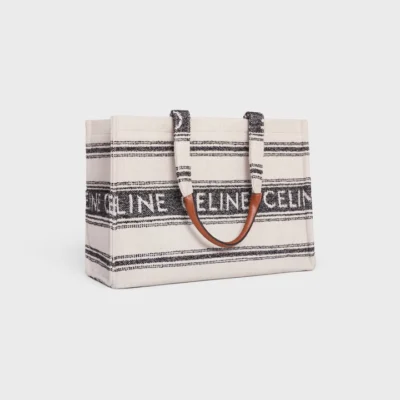 LARGE CABAS THAIS IN STRIPED TEXTILE WITH CELINE JACQUARD WHITE / BLACK