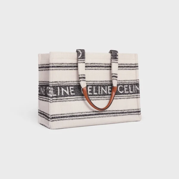 LARGE CABAS THAIS IN STRIPED TEXTILE WITH CELINE JACQUARD WHITE / BLACK
