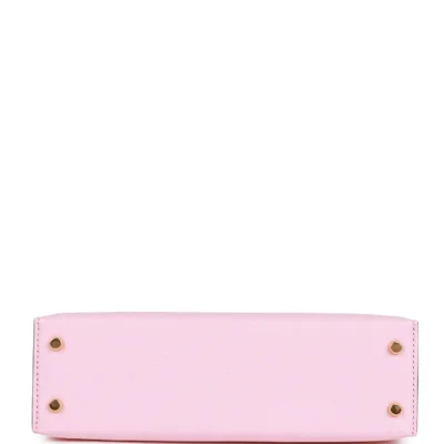 Hermès Special Order (HSS) Kelly Sellier 20 Rose Sakura and Gris Perle Chevre Gold Hardware