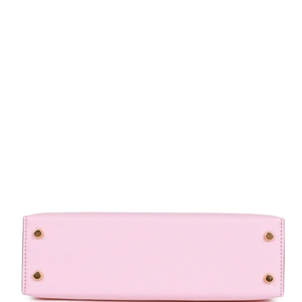Hermès Special Order (HSS) Kelly Sellier 20 Rose Sakura and Gris Perle Chevre Gold Hardware