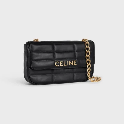CHAIN SHOULDER BAG MATELASSE MONOCHROME CELINE IN QUILTED GOATSKIN BLACK