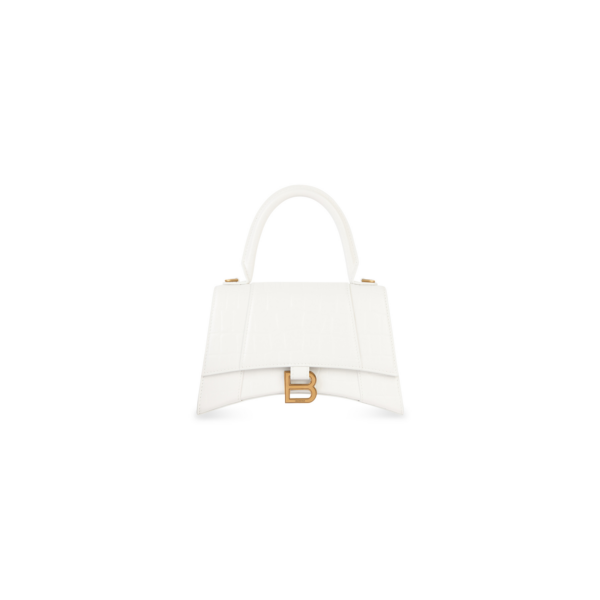 WOMEN'S HOURGLASS SMALL HANDBAG CROCODILE EMBOSSED IN WHITE