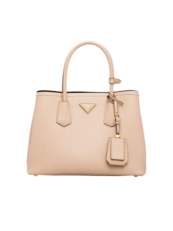 Prada Small Saffiano Leather Double Prada Bag in Powder Pink