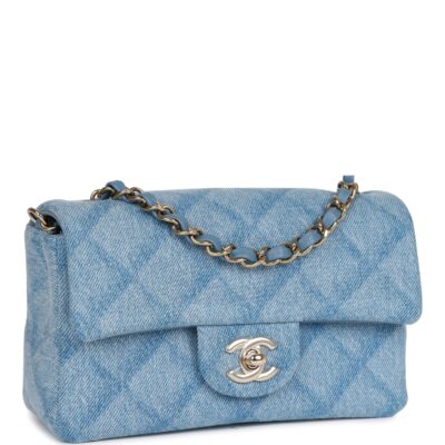 Chanel Blue Quilted Denim Rectangular Mini Flap Bag Gold Hardware
