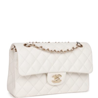 84d7001e019b2f64cb46ce33245a7e18 Chanel Small Classic Double Flap White Caviar Light Gold Hardware