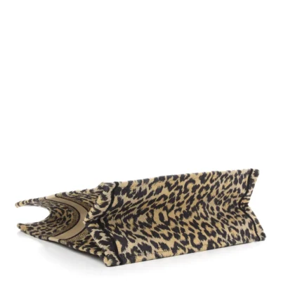CHRISTIAN DIOR Canvas Mizza Embroidered Large Leopard Book Tote Beige