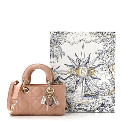 CHRISTIAN DIOR Lambskin Cannage Micro Lady D-Joy Beige