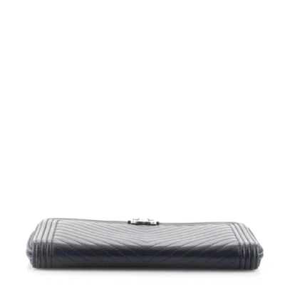 Chanel Boy Zip Around Wallet Chevron Calfskin Long