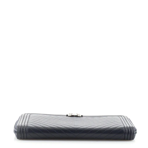Chanel Boy Zip Around Wallet Chevron Calfskin Long