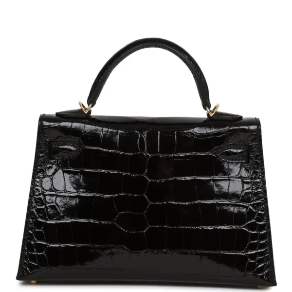 Hermès Kelly Sellier 20 Black Shiny Alligator Gold Hardware