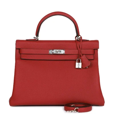 حقيبة هيرميس Special Order HSS Kelly Retourne 35 Rouge Grenat Verso من جلد توغو مع إكسسوارات معدنية من البلاديوم