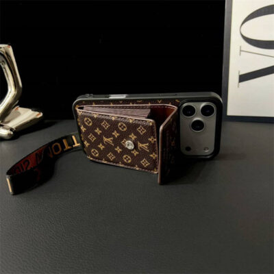88014bb1fbd895844878b2f26b1c2c8d Back view of luxury canvas leather phone cover with crossbody chain