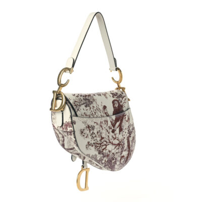 حقيبة ديور Toile de Jouy Saddle Burgundy من جلد عجل مطرزة