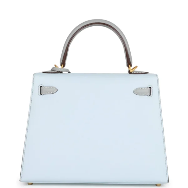 Hermès Special Order (HSS) Kelly Sellier 25 Bleu Brume and Bleu Glacier Epsom Brushed Gold Hardware