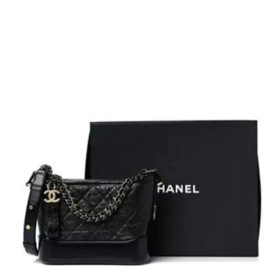 CHANEL Aged Calfskin Quilted Small Gabrielle Hobo Black