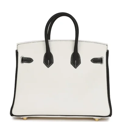 Hermès Special Order (HSS) Birkin 25 White and Black Clemence Gold Hardware