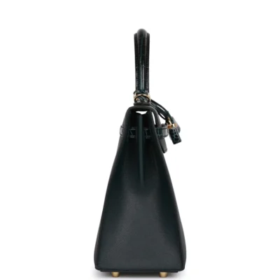Hermès Kelly Sellier 25 Vert Rousseau Madame and Shiny Niloticus Crocodile Touch Gold Hardware