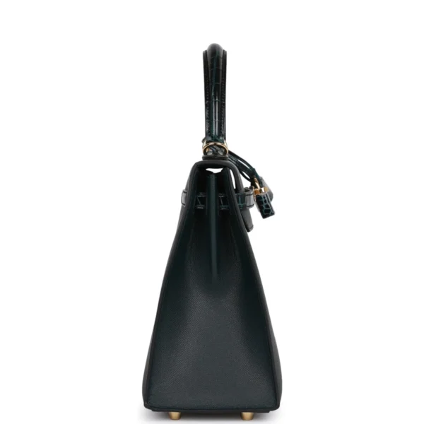 Hermès Kelly Sellier 25 Vert Rousseau Madame and Shiny Niloticus Crocodile Touch Gold Hardware