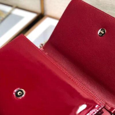 Dior 30 Montaigne Wallet On Chain In Red Patent Calfskin